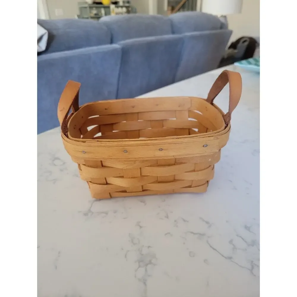 Authentic VTG Longaberger '95 Wood Split Basket Leather Handles Signed